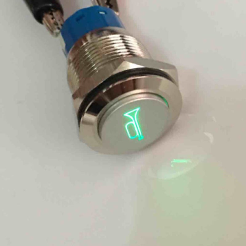 ESUPPORT 12V Car Auto Green LED Light Momentary Speaker Horn Push Button Metal Toggle Switch 19mm - Image 2